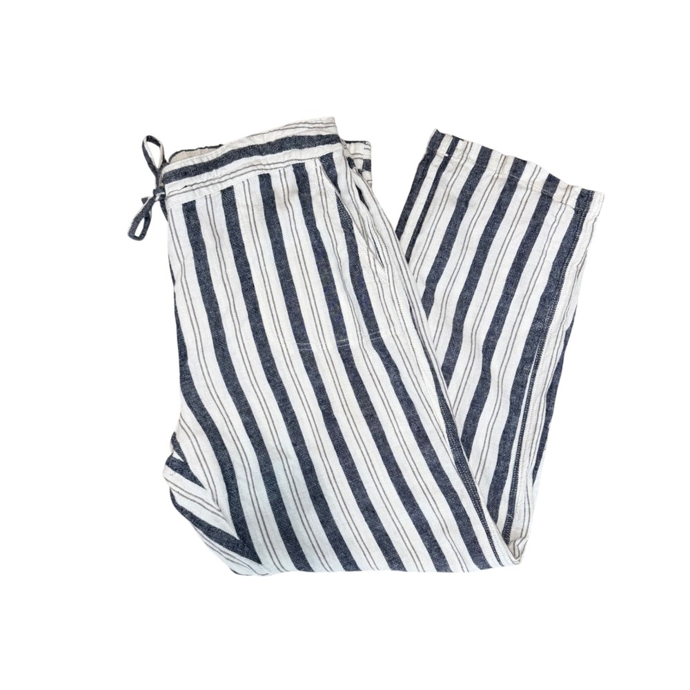 Per Se Linen Blend Striped Pull On Pants XL Blue White Coastal Beachy Nautical